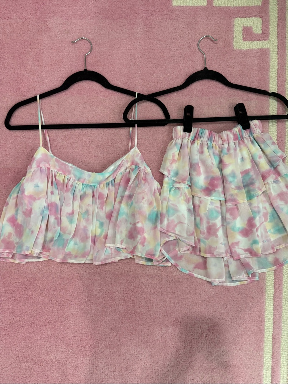 KOCH Pastel Watercolor Ruffle Mini Skirt and Top - SIZE XS
